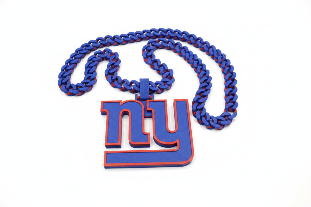 Custom 3D printed New York Giants hype chain necklace on white background