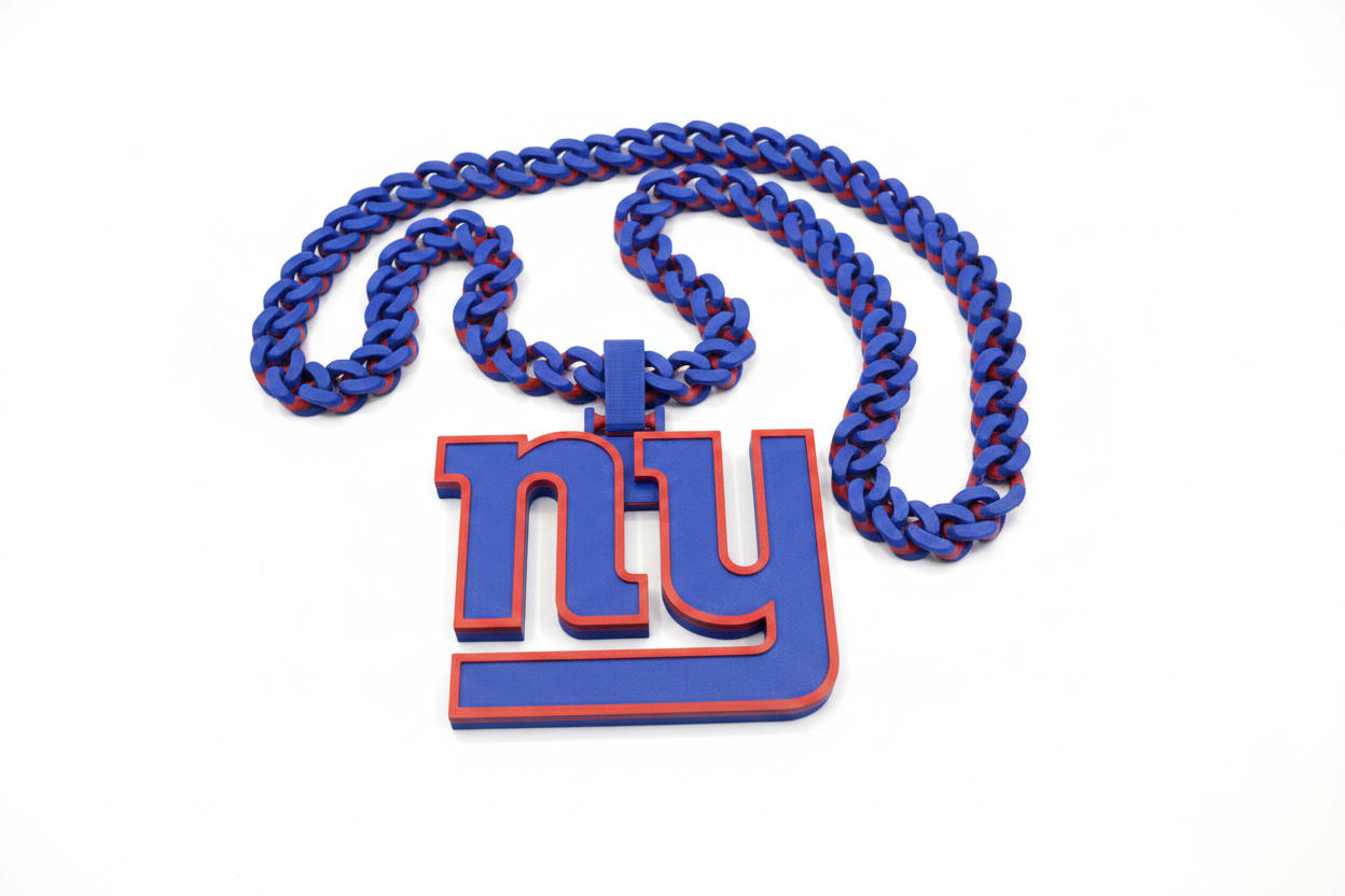 Custom 3D printed New York Giants hype chain necklace on white background