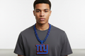 Person wearing a custom 3D printed New York Giants hype chain necklace