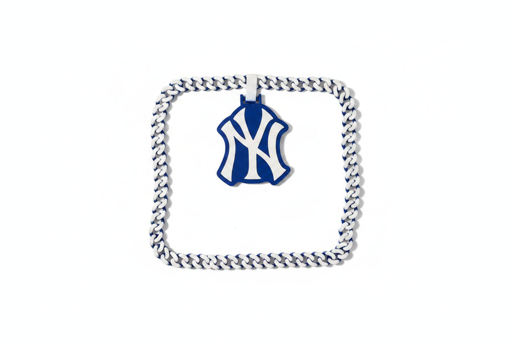 Custom 3D printed New York Yankees hype chain necklace on white background