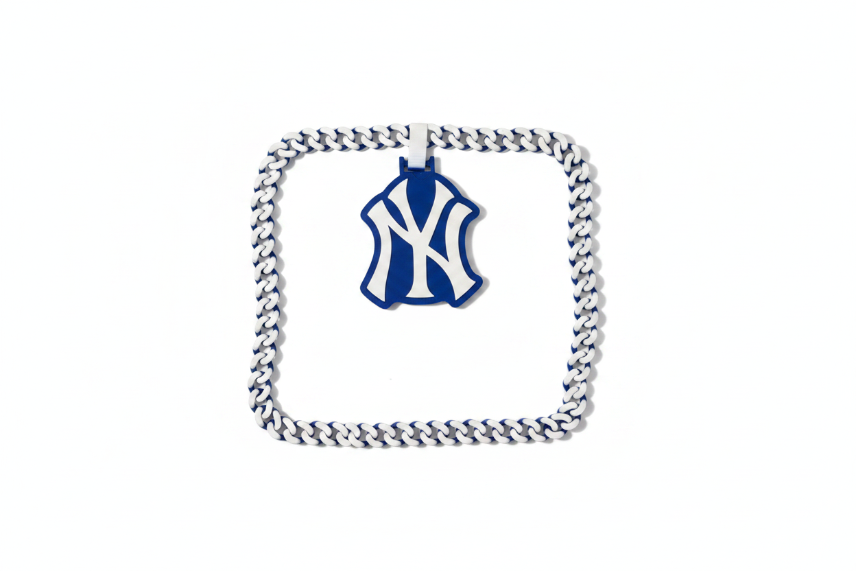 Custom 3D printed New York Yankees hype chain necklace on white background